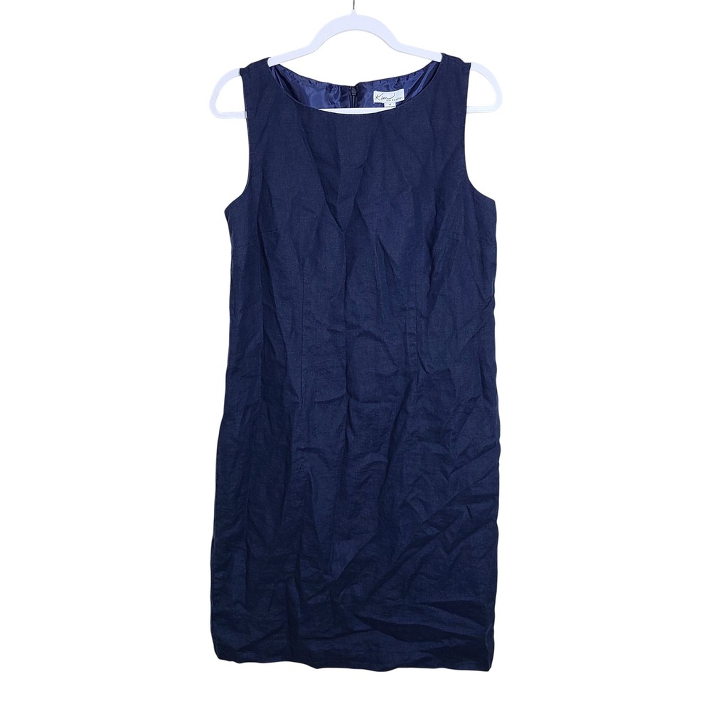 Navy Blue Linen VNeck Shift Mini‎ Dress 12 Coastal Minimalist Quiet Lux Capsule